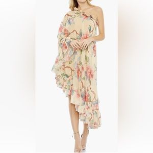 New Ieena for Mac Duggal Floral One-Shoulder Asymmetric Cocktail Dress Sz14